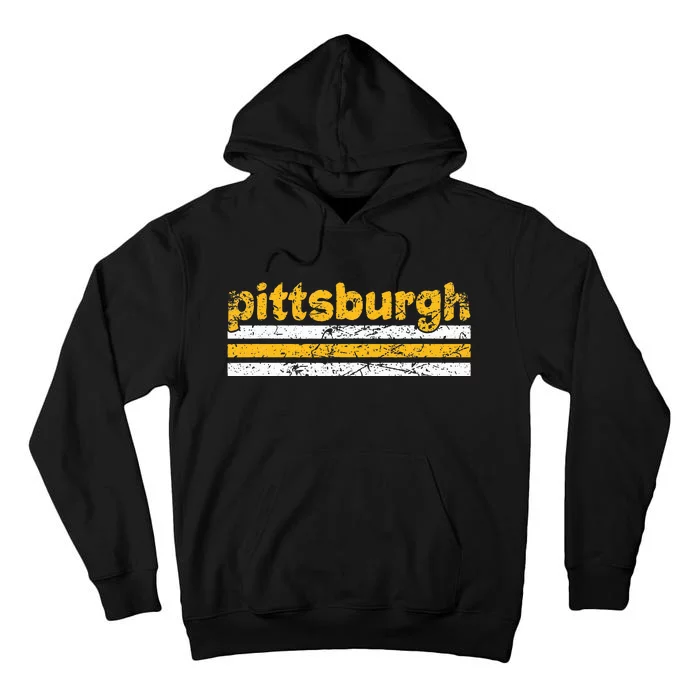 Pittsburgh Pennsylvania Three Stripe Vintage Weathered Tall Hoodie