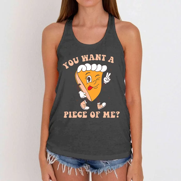 Pumpkin Pie Thanksgiving You Want A Piece Of Me Cute Funny Women's Knotted Racerback Tank