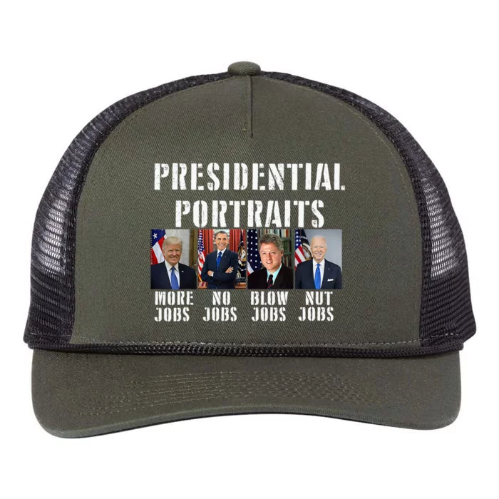 Presidential Portraits Trump More Jobs Obama No Jobs Bush Retro Rope Trucker Hat Cap