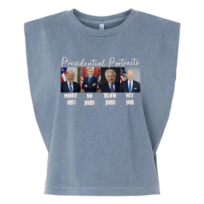 Presidential Portraits Trump More Jobs Obama No Jobs Bush Garment-Dyed Women's Muscle Tee