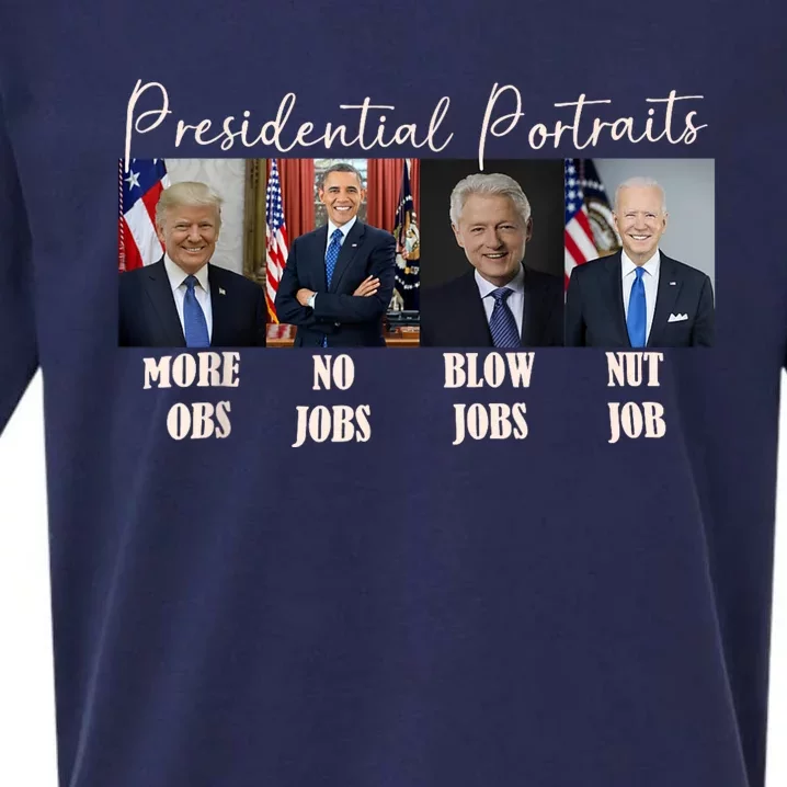 Presidential Portraits Trump More Jobs Obama No Jobs Bush Sueded Cloud Jersey T-Shirt