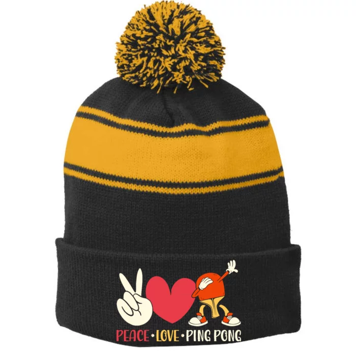 Ping Pong Table Tennis Paddle Peace Love Ping Pong Stripe Pom Pom Beanie