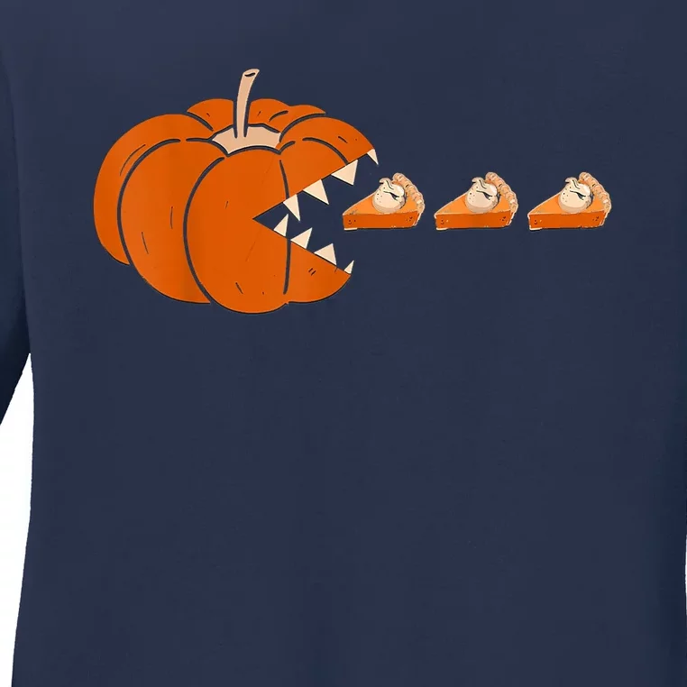 Pumpkin Pie Thanksgiving Day Funny Autumn Fall Season Ladies Long Sleeve Shirt