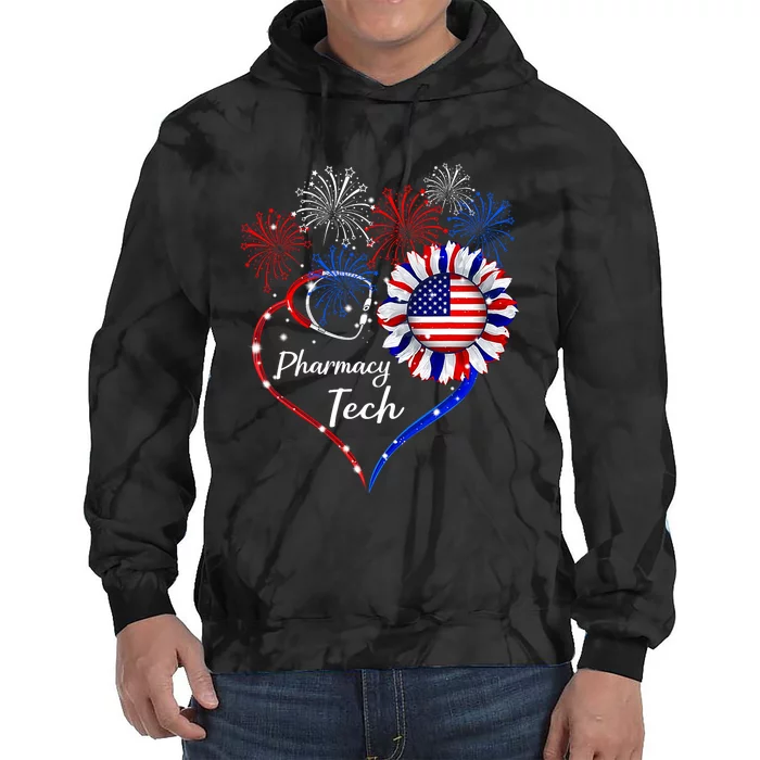 Patriotic Pharmacy Tech Sunflower 4th Of July American Flag Tie Dye Hoodie