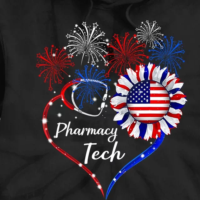 Patriotic Pharmacy Tech Sunflower 4th Of July American Flag Tie Dye Hoodie