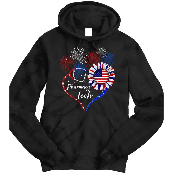 Patriotic Pharmacy Tech Sunflower 4th Of July American Flag Tie Dye Hoodie