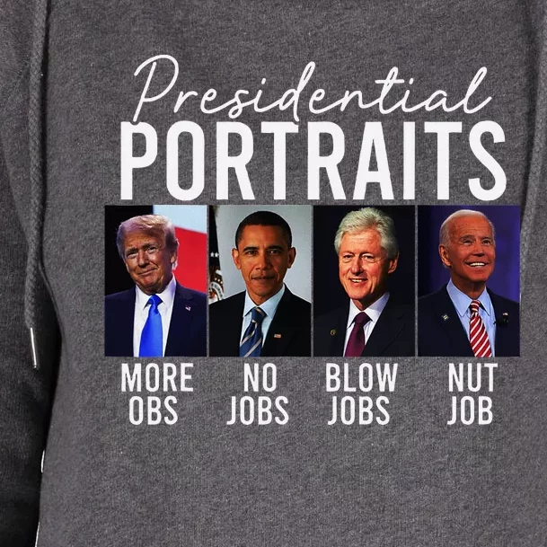 Presidential Portraits Trump Obama Bush Womens Funnel Neck Pullover Hood