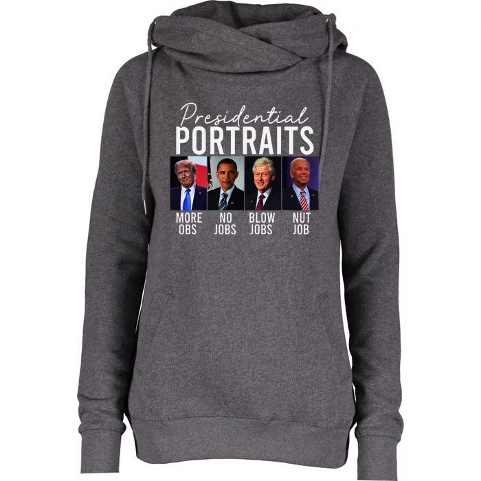 Presidential Portraits Trump Obama Bush Womens Funnel Neck Pullover Hood