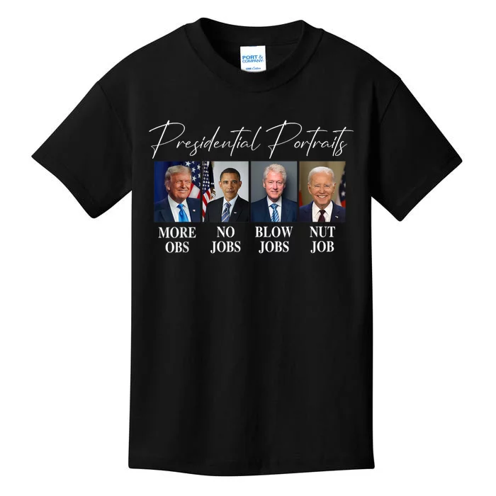 Presidential Portraits Trump More Jobs Obama No Jobs Bush Kids T-Shirt