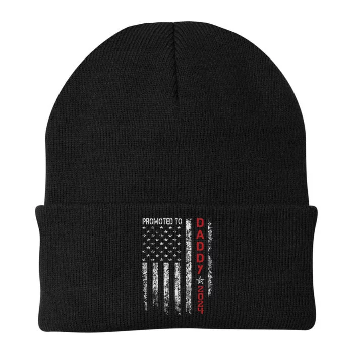 Patriotic Promoted To Daddy Est 2024 First Time Dad Knit Cap Winter Beanie