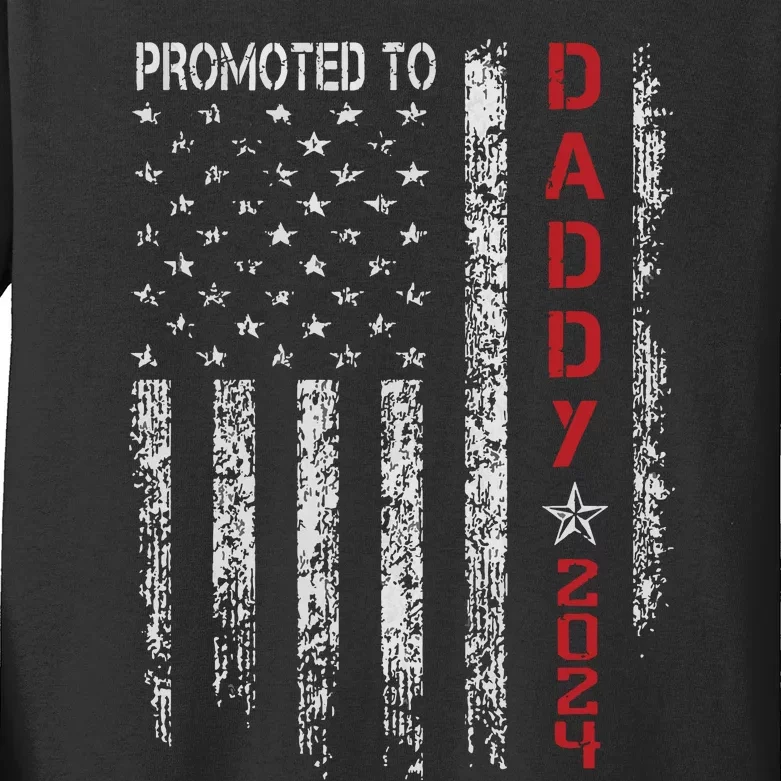 Patriotic Promoted To Daddy Est 2024 First Time Dad Kids Long Sleeve Shirt