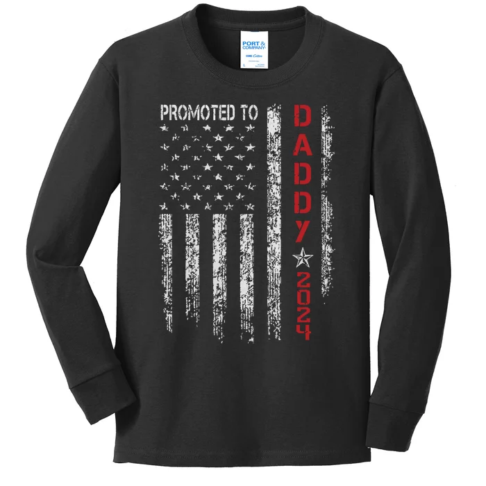 Patriotic Promoted To Daddy Est 2024 First Time Dad Kids Long Sleeve Shirt