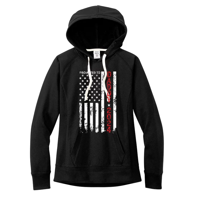 Patriotic Promoted To Daddy Est 2024 First Time Dad Women's Fleece Hoodie