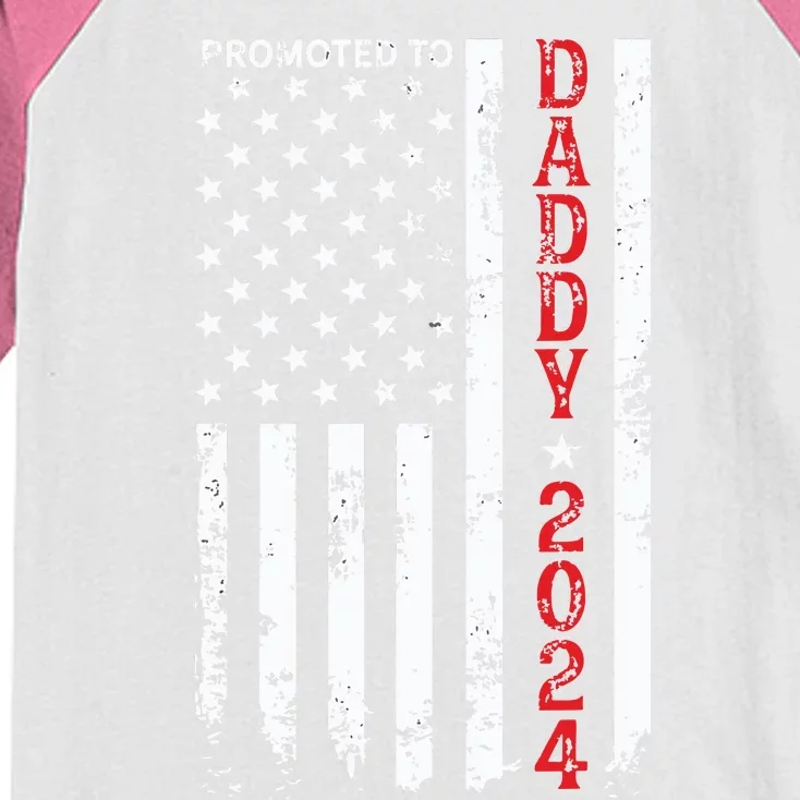 Patriotic Promoted To Daddy Est 2024 First Time Dad Kids Colorblock Raglan Jersey