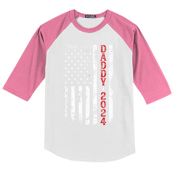 Patriotic Promoted To Daddy Est 2024 First Time Dad Kids Colorblock Raglan Jersey