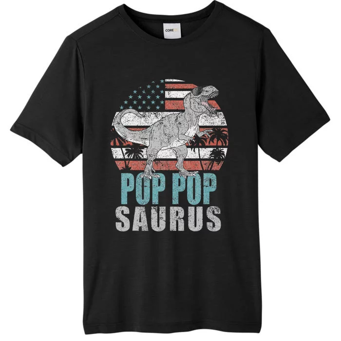 Pop Popsaurus T Rex Dinosaur Grandpa Saurus American Flag ChromaSoft Performance T-Shirt