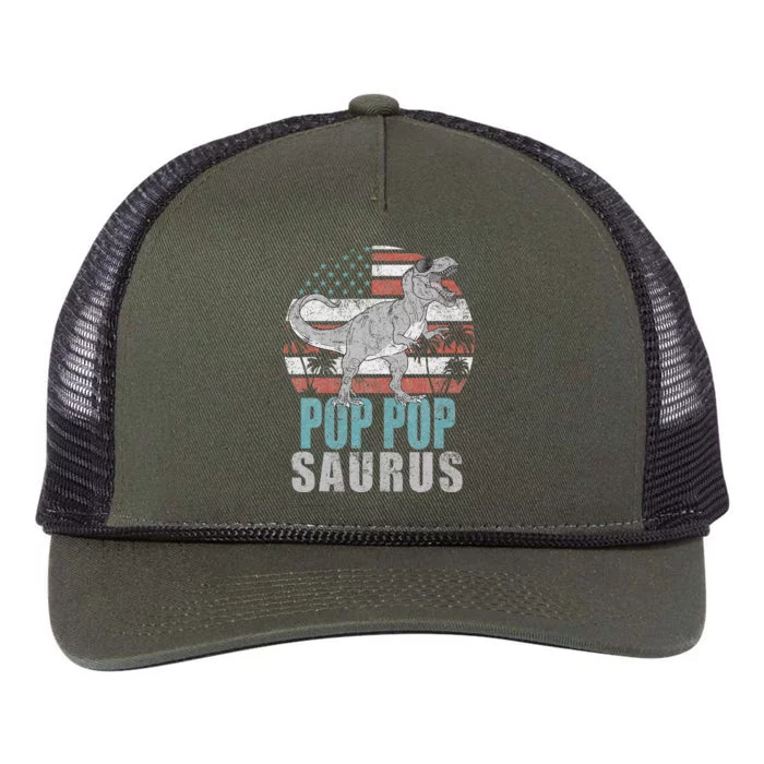 Pop Popsaurus T Rex Dinosaur Grandpa Saurus American Flag Retro Rope Trucker Hat Cap