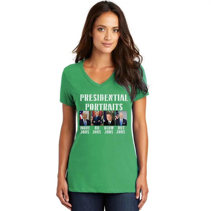 Presidential Portraits Trump More Jobs Obama No Jobs Bush Women's V-Neck T-Shirt