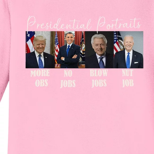 Presidential Portraits Trump More Jobs Obama No Jobs Bush Baby Long Sleeve Bodysuit