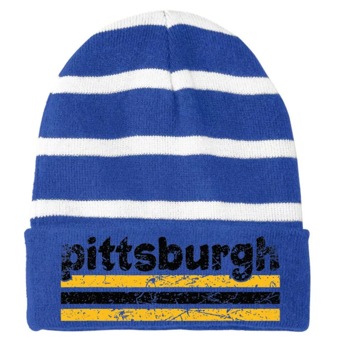 Pittsburgh Pennsylvania Three Stripe Vintage Weathered Striped Beanie with Solid Band