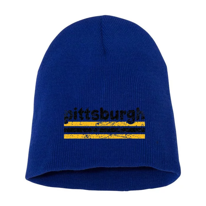 Pittsburgh Pennsylvania Three Stripe Vintage Weathered Short Acrylic Beanie