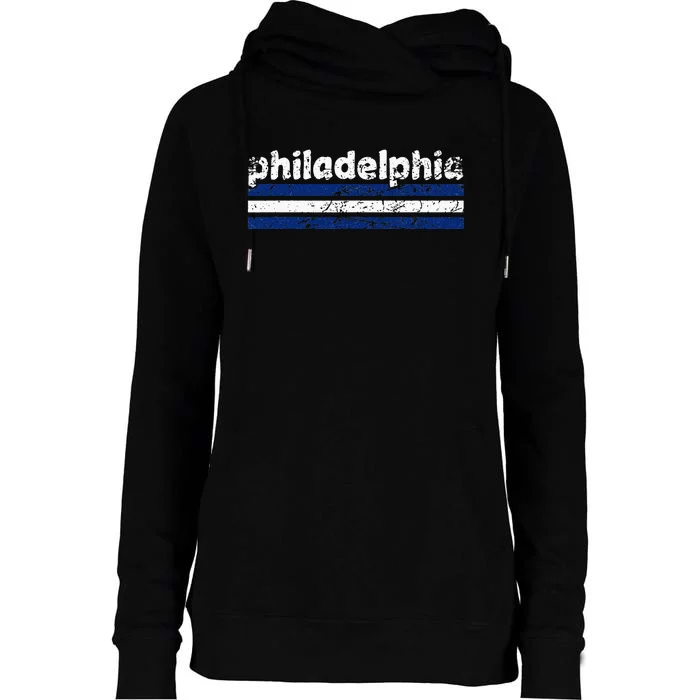 Philadelphia Pennsylvania Three Stripe Vintage Weathered Womens Funnel Neck Pullover Hood