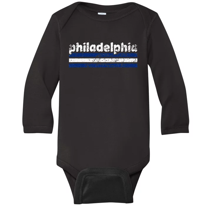 Philadelphia Pennsylvania Three Stripe Vintage Weathered Baby Long Sleeve Bodysuit