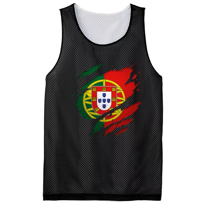 Proud Portuguese Torn Ripped Portugal Flag Mesh Reversible Basketball Jersey Tank