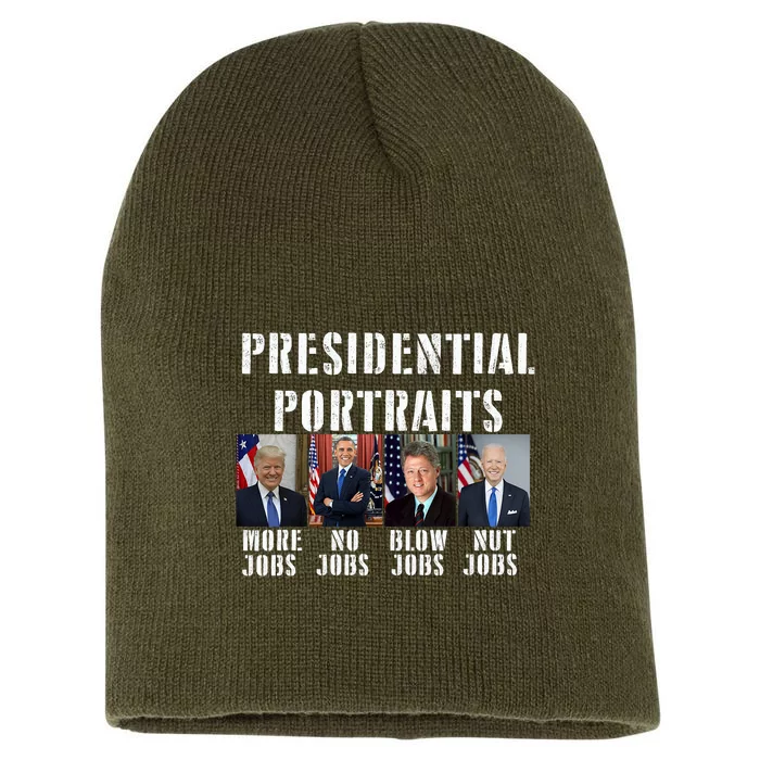 Presidential Portraits Trump More Jobs Obama No Jobs Bush Short Acrylic Beanie