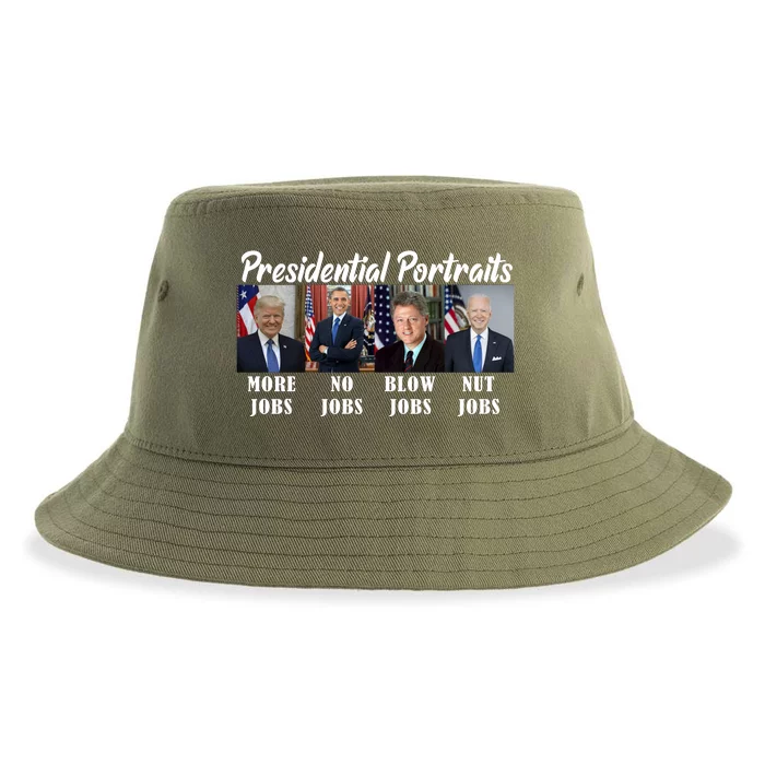 Presidential Portraits Trump More Jobs Biden Nut Jobs Sustainable Bucket Hat