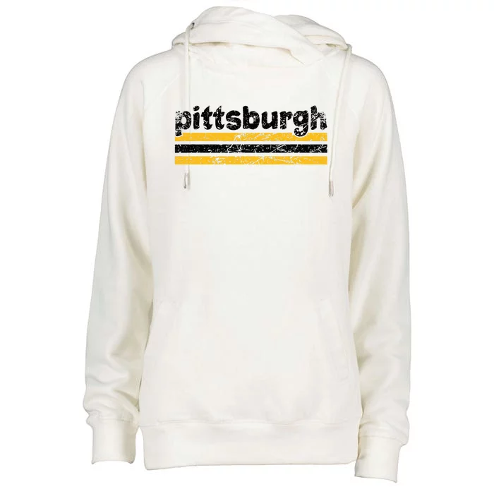 Pittsburgh Pennsylvania Three Stripe Vintage Weathered Womens Funnel Neck Pullover Hood