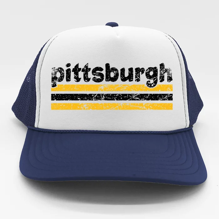 Pittsburgh Pennsylvania Three Stripe Vintage Weathered Trucker Hat