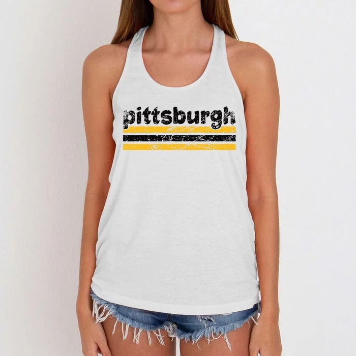 Pittsburgh Pennsylvania Three Stripe Vintage Weathered Women's Knotted Racerback Tank