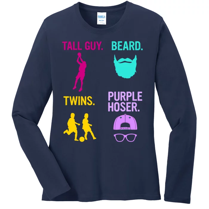 Perfect Present Tall Guy Beard Twins Purple Hoser Ladies Long Sleeve Shirt