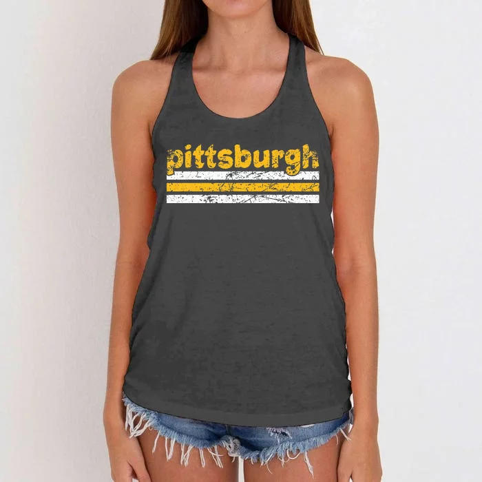 Pittsburgh Pennsylvania Three Stripe Vintage Weathered Women's Knotted Racerback Tank