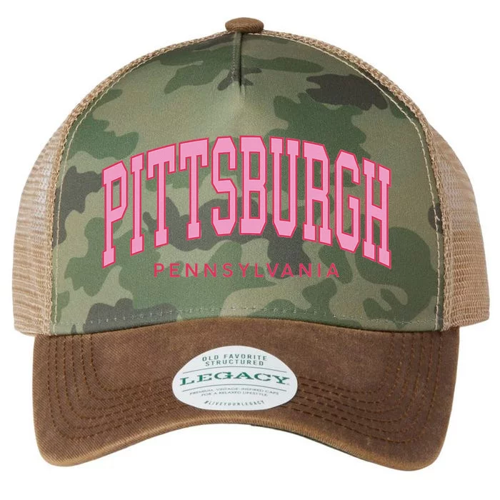 Pittsburgh Pink Text Retro Preppy Throwback Legacy Tie Dye Trucker Hat