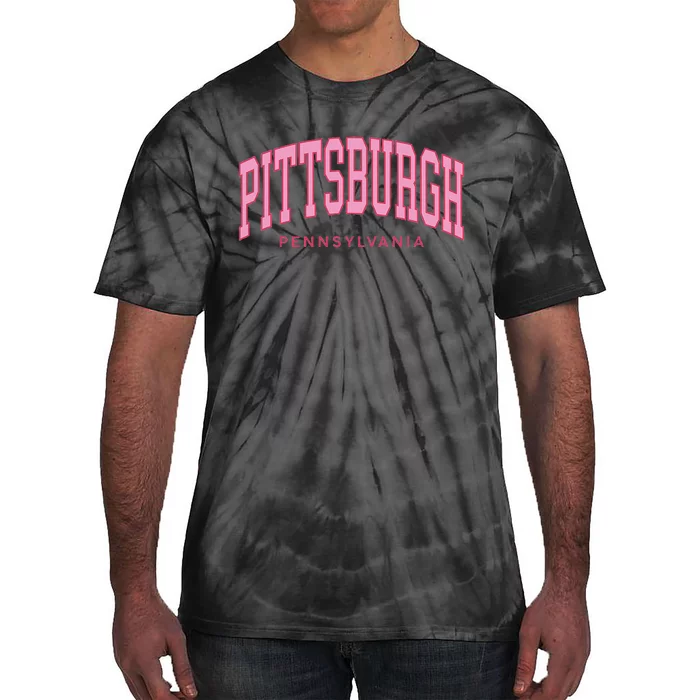 Pittsburgh Pink Text Retro Preppy Throwback Tie-Dye T-Shirt