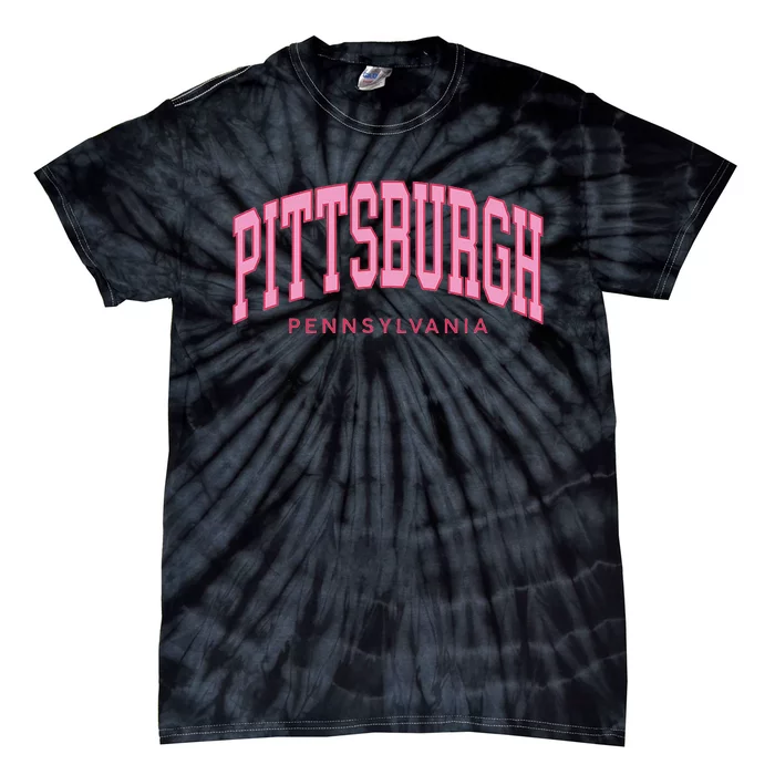 Pittsburgh Pink Text Retro Preppy Throwback Tie-Dye T-Shirt