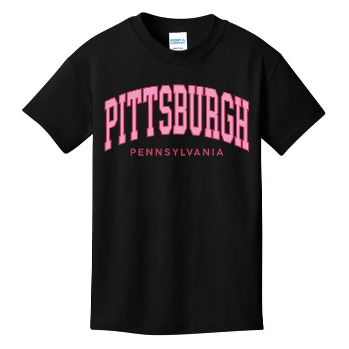 Pittsburgh Pink Text Retro Preppy Throwback Kids T-Shirt