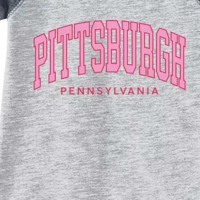 Pittsburgh Pink Text Retro Preppy Throwback Infant Baby Jersey Bodysuit