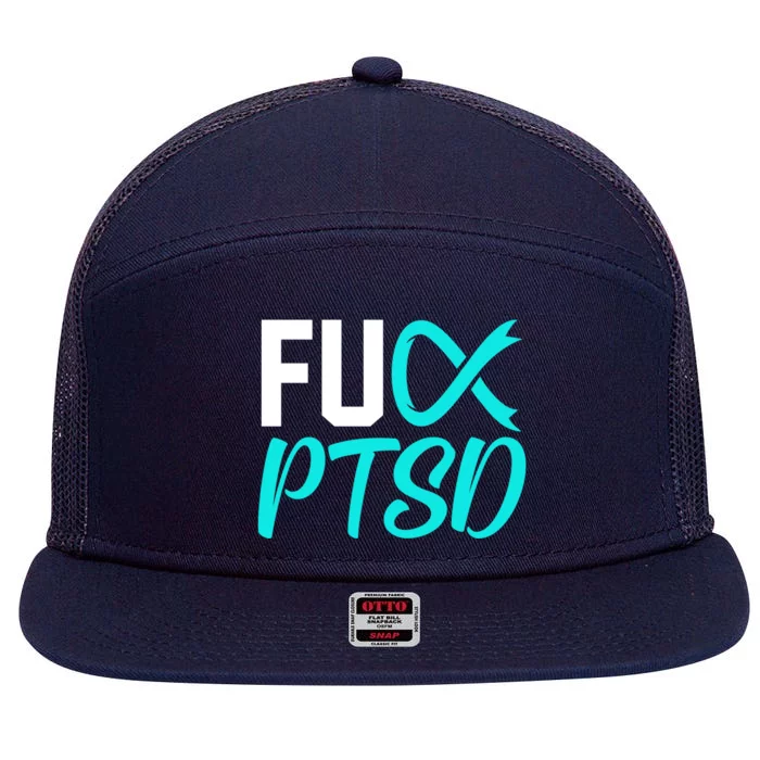 Ptsd Post Traumatic Stress Disorder Awareness Ribbon Graphic Gift 7 Panel Mesh Trucker Snapback Hat