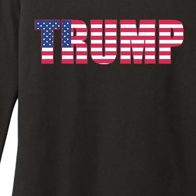 Patriotic President Trump Usa Flag Red White Blue Maga Font Womens CVC Long Sleeve Shirt