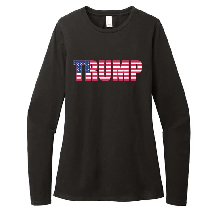 Patriotic President Trump Usa Flag Red White Blue Maga Font Womens CVC Long Sleeve Shirt