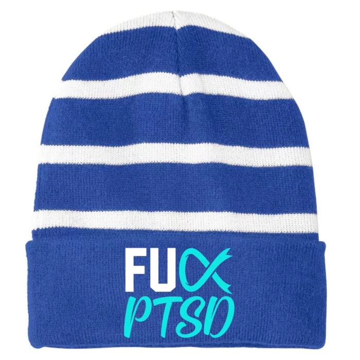 Ptsd Post Traumatic Stress Disorder Awareness Ribbon Graphic Meaningful Gift Striped Beanie with Solid Band