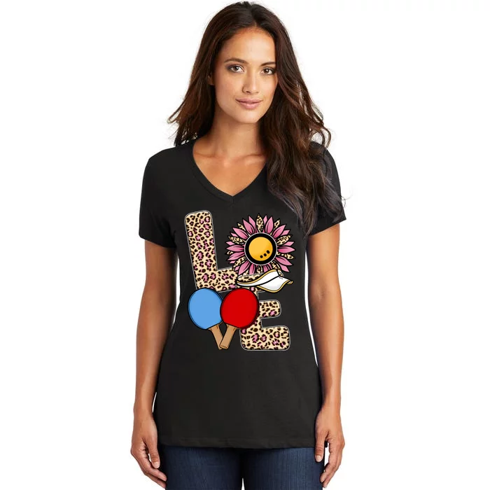 Ping Pong T Shirts Love Table Tennis Leopard Sunflower Graphic Plus Size Women's V-Neck T-Shirt