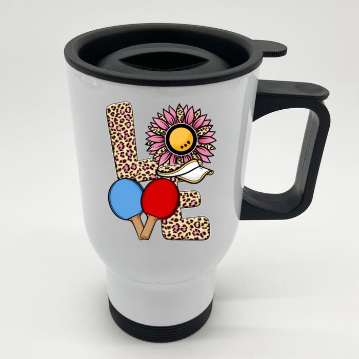 Ping Pong T Shirts Love Table Tennis Leopard Sunflower Graphic Plus Size Front & Back Stainless Steel Travel Mug