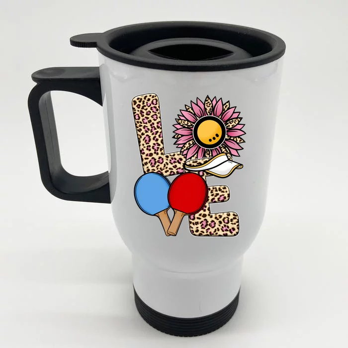 Ping Pong T Shirts Love Table Tennis Leopard Sunflower Graphic Plus Size Front & Back Stainless Steel Travel Mug