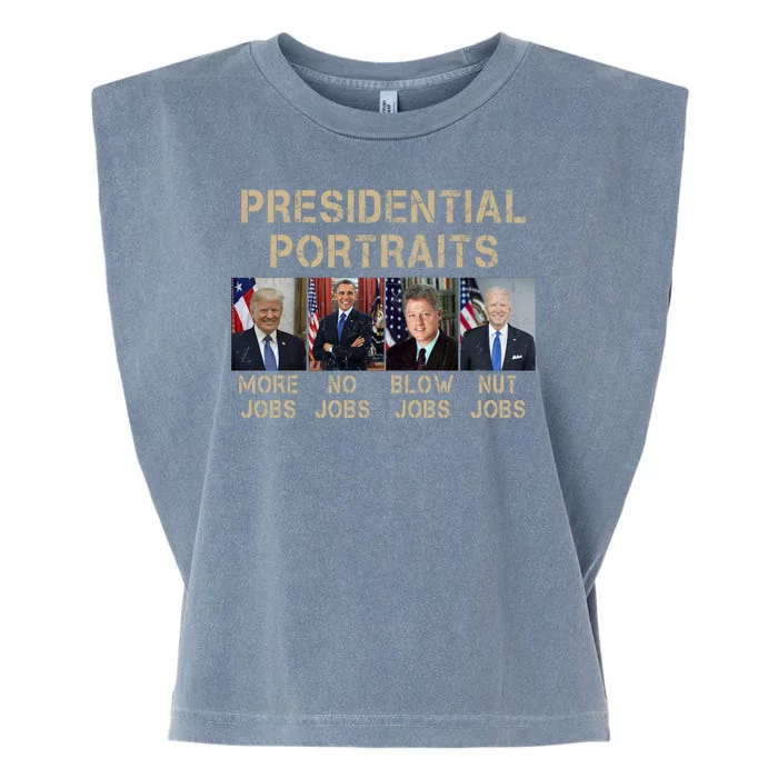 Presidential Portraits Trump More Jobs Funny Political Garment-Dyed Women's Muscle Tee