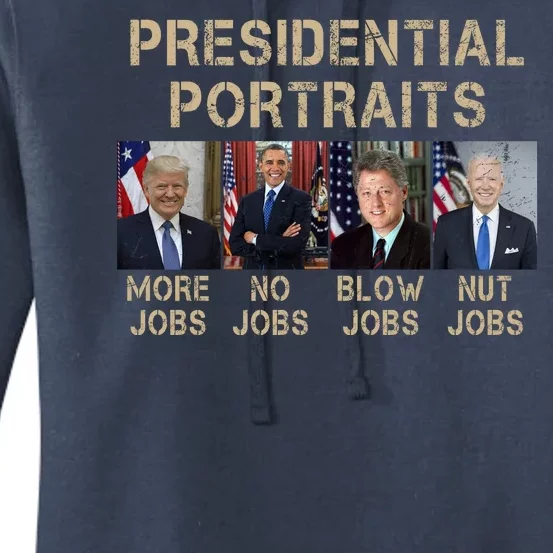 Presidential Portraits Trump More Jobs Funny Political Women's Pullover Hoodie