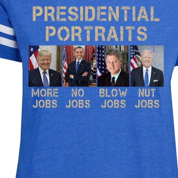 Presidential Portraits Trump More Jobs Funny Political Enza Ladies Jersey Football T-Shirt